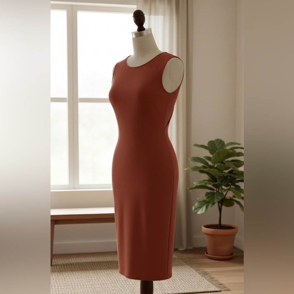 Zara| Terracotta Orange Sleeveless V Back Midi Dress Sz M